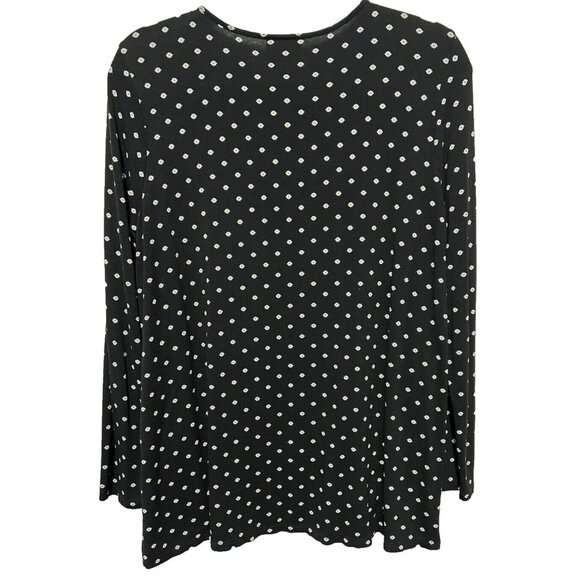 J. Jill Top Womens Medium Petite Floral Black Ditsy Keyhole Long Sleeve Wearever - Picture 3 of 5
